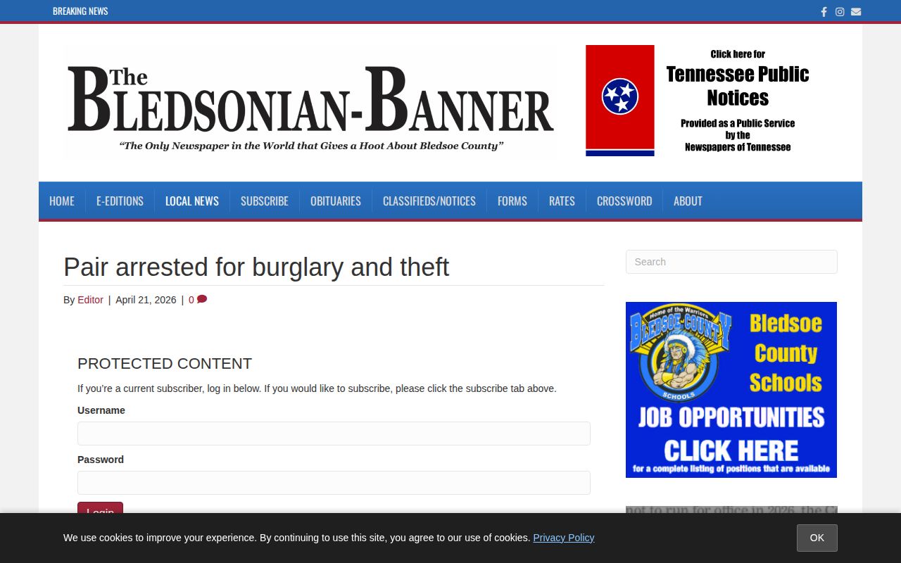 Dated Bledsoe County arrest and court news report