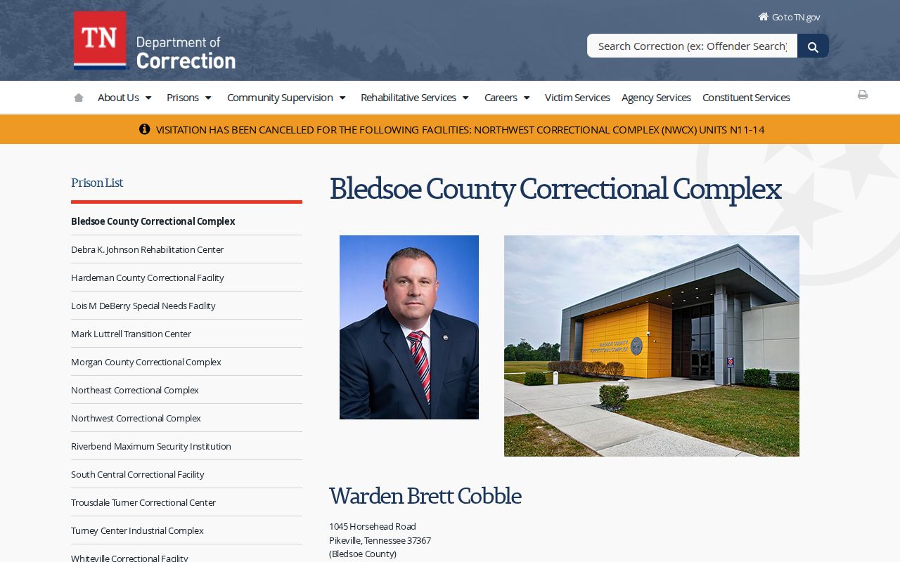 TDOC Bledsoe County Correctional Complex state custody information